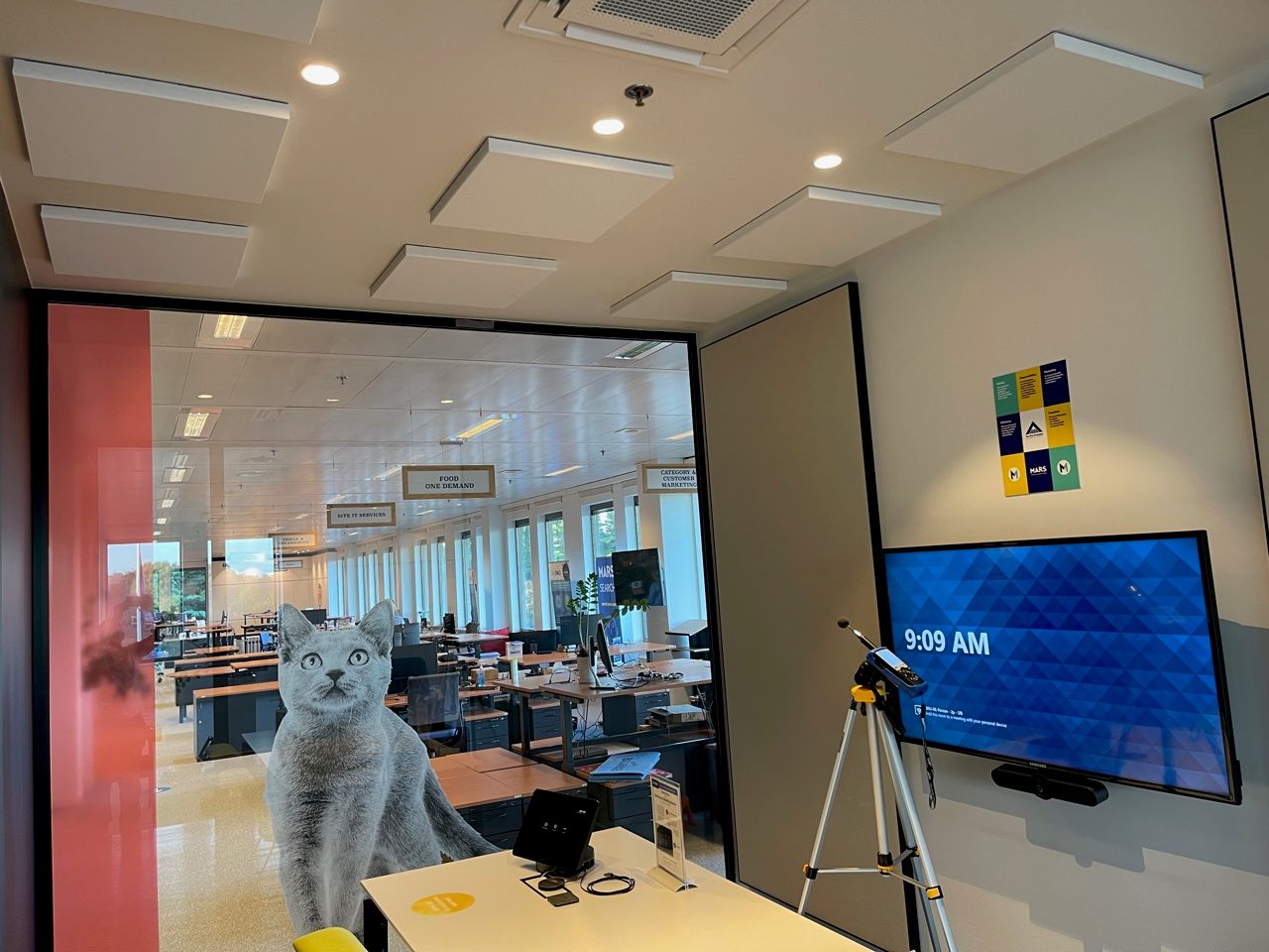Dalles de plafond acoustiques blanches carrées dans un bureau moderne